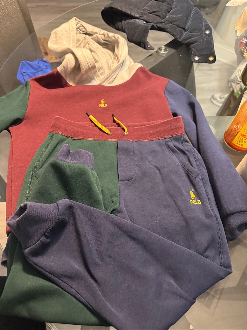 Polo by Ralph Lauren Boys Burgundy Navy Green Colorblock Hoodie & Joggers